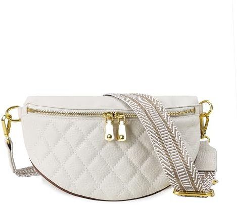 Bauchtasche,Damen Gesteppte,Gürteltasche Damen,Brusttasche Damen,Crossbody Bag,Damen Leder Umhängetasche Damen(Weiß)