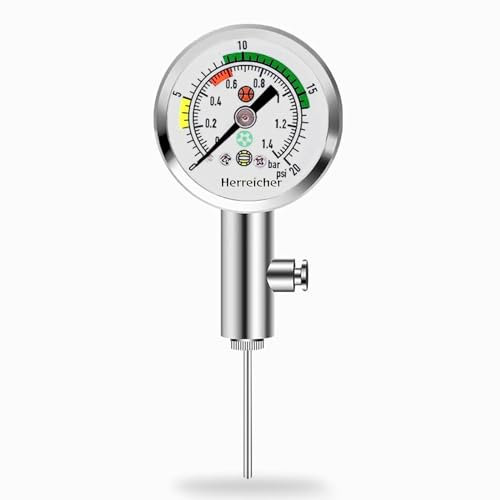 Herreicher Luftdruckmesser Ball Sport Druckmesser - Tragbar Luftdruckmessgerät Fußball Volleyball Basketball Luftdruck Manometer Mini Ballpumpe mit Nadel für Alle Kugelventile Sport
