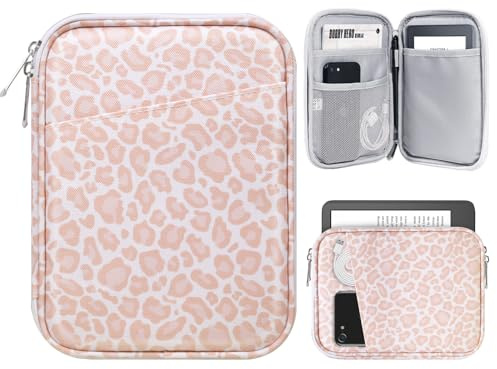 TiMOVO 6-7 Inch Tablet Sleeve for eReader Book Paperwhite/Colorsoft Signature Edition, Protective Sleeve Cover Case with Pocket for E-Reader/Oasis & Kobo Devicess, Pink Leopard