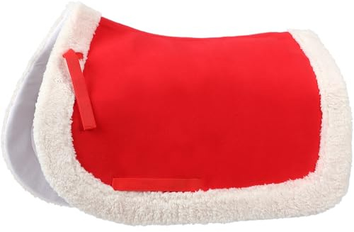 Abbylike Sottosella per cavallo di Natale, rosso, con bordo in pelliccia sintetica, per cavalli sotto la sella, dressage, salti e allenamento