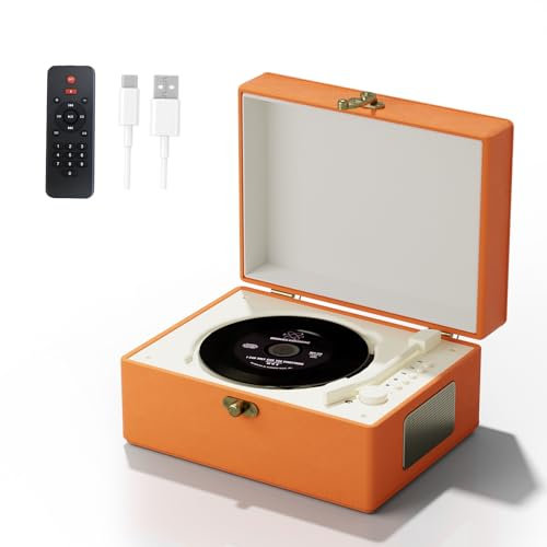 Lecteur CD portable avec télécommande, batterie 3600 mAh, orange