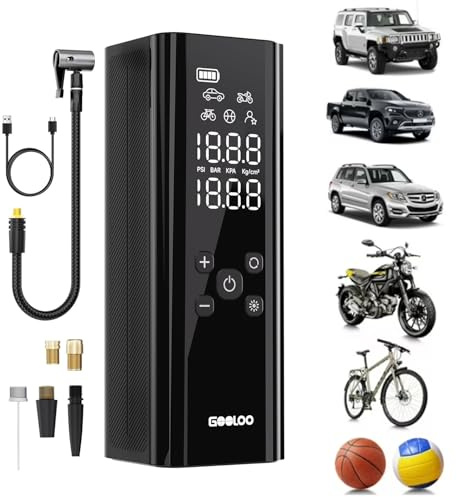 GOOLOO GT150 Bil Däckpump Bärbar Luf kompressor 150 PSI Digital Däckpump för Bilar med Automatisk Avstängning, Trådlös Elektrisk Luf pump för Bilar, Cyklar, Bollar, Motorcyklar, Ljust LED-Skärm