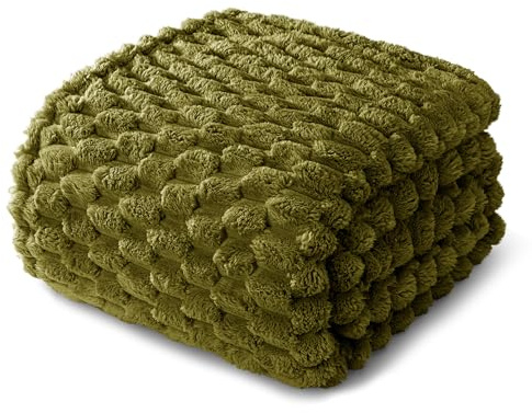 Whale Flotilla Coperta Morbida con Motivo Jacquard 3D, Coperta per Divano, letto, Squisita e Calda, per 4 Stagioni, 150 x 200 cm, Verde Oliva