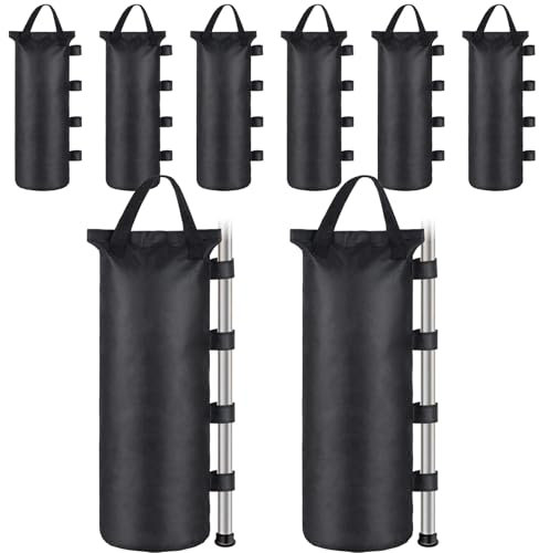 CAUTIOUS 8 PCS Sac de Sable 800d Tissu Oxford Sac de Poids pour Tonnelle Sac de Sable pour Pieds de Tonnelle Sac de Lestage Sable 10kg pour Tente Pop-up Parasol Pavillon Noir