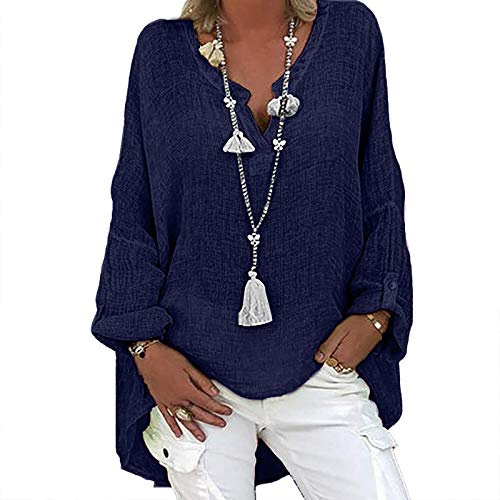 MJGkhiy Camicia Donna Cotone Manica Lunga Bluse e Camicie Bianca Oversize Camicetta Lunga Lino Elegante Maglia Scollo A V Leggera Taglie Forti Top Curvy Tinta Unita Camicette Primavera Estiva 2025