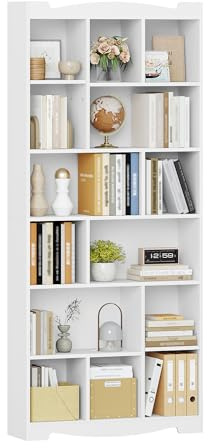 Hzuaneri Bücherregal CD-Ständer 6-lagig, 24 x 77 x 182,5 cm, Weiß | Standregal, 2 verstellbare Regalböden, Büroregal, Aktenschrank, für Büro Arbeitszimmer Wohnzimmer, BC26303X