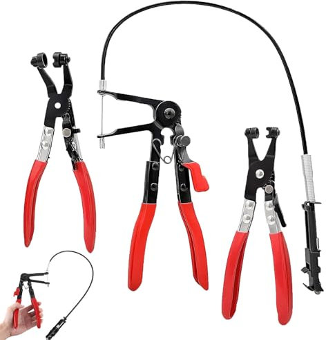 Shockassist Pinza per Fascette Auto 3PCS, Radiatore Molla Pinze per Fascette Auto, Strumento di Serraggio per Tubo Include Lunga da 66cm, Angolata, e Banda Piatta Attrezzi Officina Auto