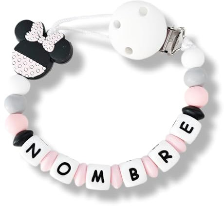 TetebyNoa - Chupeteros Personalizados de tela con el Nombre de su Bebe. Seleccione Color, Diseño y Nombre de la Cadena del Chupete. Sujetachupetes Seguros y Divertidos. (Rosa)