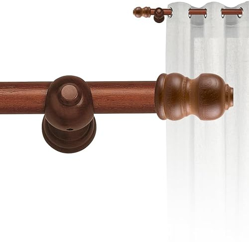 Set barra de madera de cortina con Diámetro 30mm, Kit barra de cortina instalación a pared Barra Avellana de 1,5m con terminal CLASIC Barras de cortinas CINTACOR