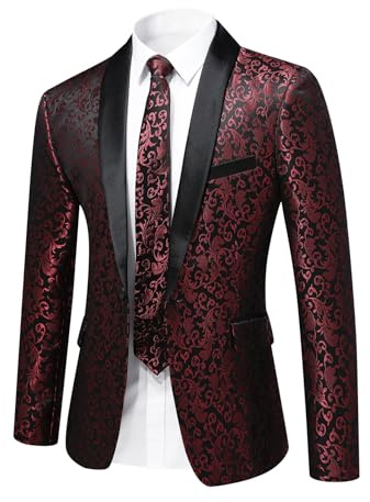 YFFUSHI Blazer Homme Jacquard Paisley Veste de Costume Mariage soirée | Imprimé Cachemire, Slim Fit, Col Châle en Satin, 1 Bouton, Smoking, Élégant, pour Fête Gala