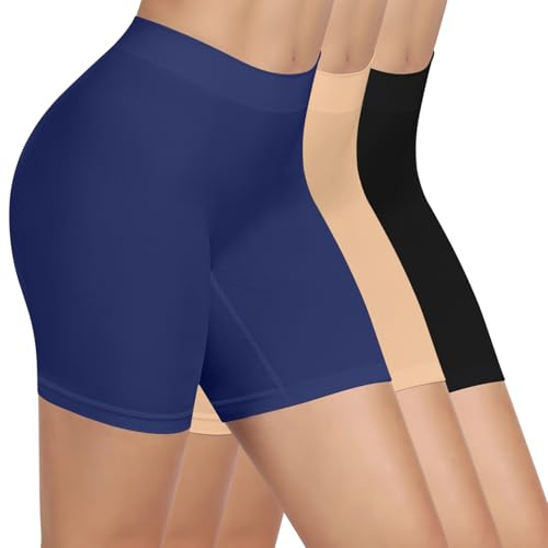 SIHOHAN Short Cycliste Femme, Boxer, Legging Court, sous-vêtement pour Robe, sous-vêtement de Cyclisme, Taille Haute et Confortable (Noir+Beige+Bleu, S)