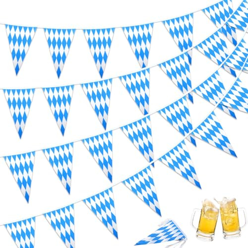 99ft/30m Oktoberfest Deko Wimpelkette, Bayrische Wiesn Deko, 3 Stück Oktoberfest Wimpel Girlande Bayern Wimpelgirlande Wimpelkette Outdoor Wetterfest für Bayrische Wiesn Party