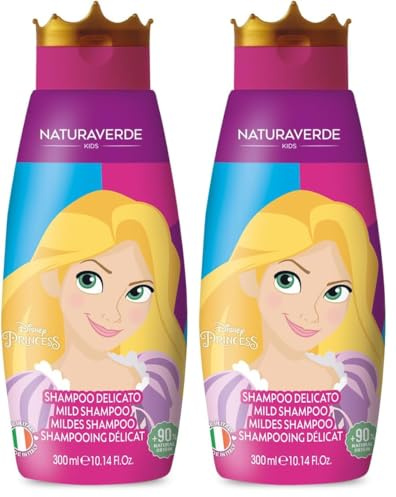 Naturaverde | Kids - Disney Princess - Shampoo per Bambini Rapunzel, Sapone per Capelli, Prodotti per Igiene Bambini, con Estratto di Miele BIO, 300ml (Confezione da 2)