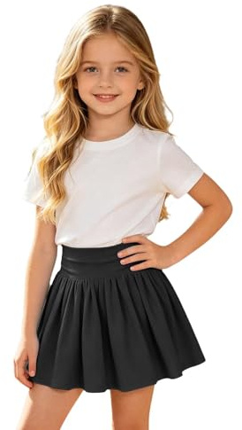 Girls High Waist Pleated Skirt, Soft Cotton A-Line Skort for Kids, Lightweight Summer School Uniform Bottoms for Daily Wear, Ages 5-14 Years Black
