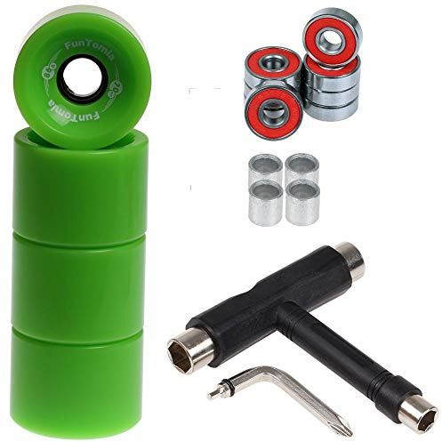 FunTomia 4 piezas de ruedas para longboard/skateboard (ruedas grandes) de 70 x 51 mm 80A o 86A, incl. rodamientos ABEC-9, espaciadores de metal y llave en T