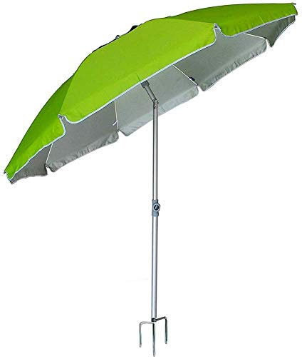 BAKAJI Ombrellone da Mare Spiaggia Giardino 210 cm con Palo in Alluminio Rivestimento Tessuto Anti UV con Tracolla Custodia (Verde 210)