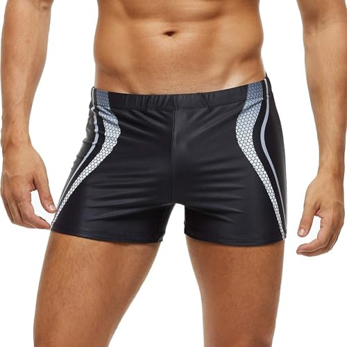 Arcweg Costume da Bagno Uomo Boxer con Pad Rimovibile e Coulisse Pantaloncini Calzoncini da Bagno Elastico a Vita Bassa Boxershorts Striscia Grigia XL