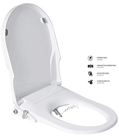 GEOATON Combined Toilet Seats Bidet with Non Electric Self Cleaning Dual Nozzles Separated Rear & Feminine Natural Water Spray, Soft Closed, Easy DIY Installation (D Shape),White