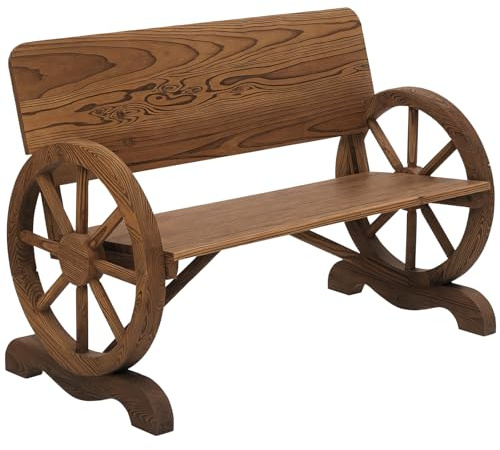 Outsunny Banc de Jardin 3 Places Style Rustique Chic accoudoirs Roues de Charette Bois Sapin traité carbonisation