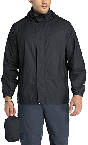33,000ft Mens Waterproof Jackets Outdoor Windproof Lightweight Rain Jacket | Packaway Rain Coats, Hiking Windbreaker Jacket, Stand-Up Collar/Hooded, Breathable Ultralight Jacket for Golf Cycling Fishing