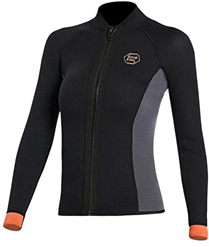 Wetsuit Top 3mm Neoprene Wetsuit Jacket Women Front Zip Long Sleeve Diving Suit for Swimming Surfing Snorkeling Kayaking Scuba Diving L Size