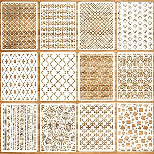 OOTSR 12PCS Geometric Painting Stencils Set for Craft, 11.4x8.3 Plastic Art Template for Painting Wood Wall Floor Furniture Canvas Scrapbooking DIY, Reusable Paint Supplies Home Decor