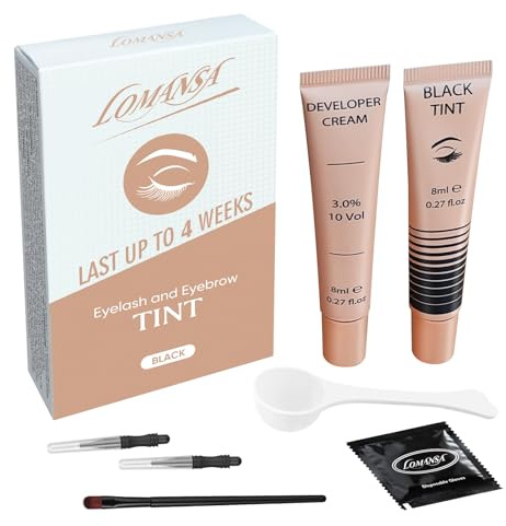 Lomansa Lash Tint Kit, Eyebrow Tint Black Instant Natural Results, Professional Eyelash Tint Kit Lasts Up to 4 Weeks for Salon Home Use