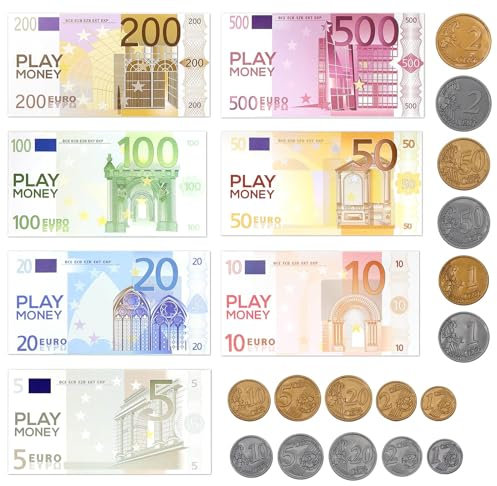 86 Stück Spielgeld Kinder, Spielgeld Euro Scheine und Münzen, Kinder Geld, Fake Euro für Kinder, Party Rollenspiel Miniatur Kinderspielzeug Zubehör