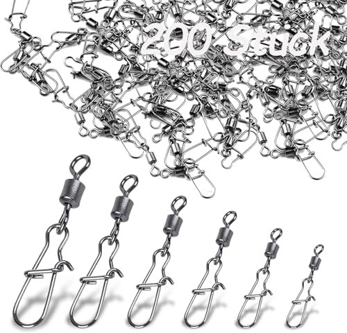 JETOP 200 Stück Rollende Angelwirbel mit Karabiner Wolframstahl Wirbel Angeln Wirbelkarabiner Angelzubehör Fischköder Wirbel 4# 6# 8# 12# 14# für Karpfen Forellen Angeln