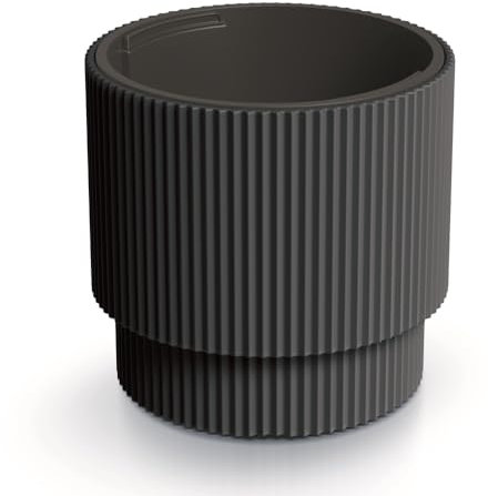 Blumentopf Blumenkübel Pflanzentopf Pflanzkübel DBMIN mit Einsatz Höhe 28,5 cm Gerillt Rippen-Design Übertopf Rillen Anthrazit ⌀ 29,8 cm
