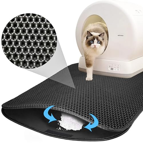 Tappetino Per Lettiera Gatti,Tappeto Per Lettiera Gatto Doppio Strato Favo Per Gatti,Tappetino Lettiera Gatto Con e Design a Fori Larghi,Impermeabile e Antiscivolo,Facile Da Pulire.