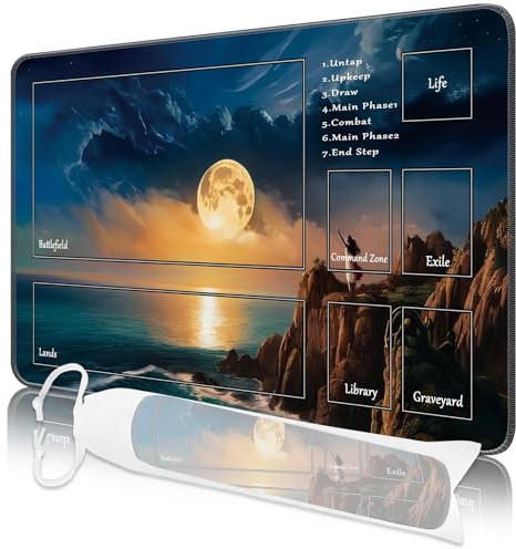 Nkddert MTG Playmat, 24x14in TCG Card Playmat Stitched Edges MTG Commander Playmat 3mm Thick Waterproof Board Game Seaside Pattern MTG Play Mat with Storage Bag