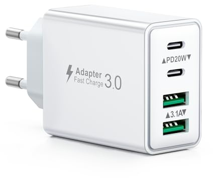 Caricatore USB C Presa, 40W 4-Porto Alimentatore USB Multipla Ricarica Veloce Caricabatterie Spinotto Multiplo Carica Spina Rapido Caricatore per iPhone 17 16 15 14 13 12 11 Pro Max Plus,Samsung