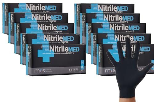 MTS Safety & Protection Einweghandschuhe XL - 1000 Stück/Box Nitrilhandschuhe Schwarz Handschuhe Nitril - Einmalhandschuhe Puderfreie & Latexfreie Gummihandschuhe (XL, Schwarz, 1000 Stück)