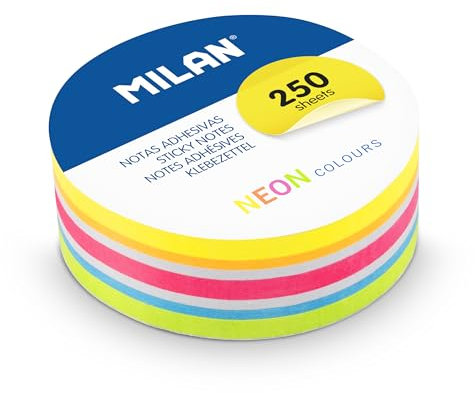 MILAN® Bloc de 250 notes adhésives amovibles rondes, couleurs fluo Ø 67 mm