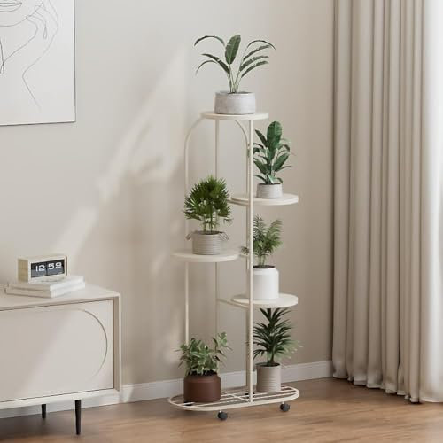 Lidzopas Soporte para plantas, escaleras para plantas, flores y hierbas, soporte de metal con ruedas móviles, estante moderno para flores, estante de exhibición para esquina de habitación, salón,