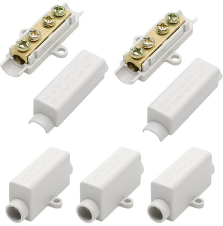 GOIYZTTR 5 Pezzi Connettore Filo Conduttore In Ottone Doppia Vite Guscio ABS Morsettiera 1000V 100A 2,5 Fino a 16 mm² Per il cablaggio