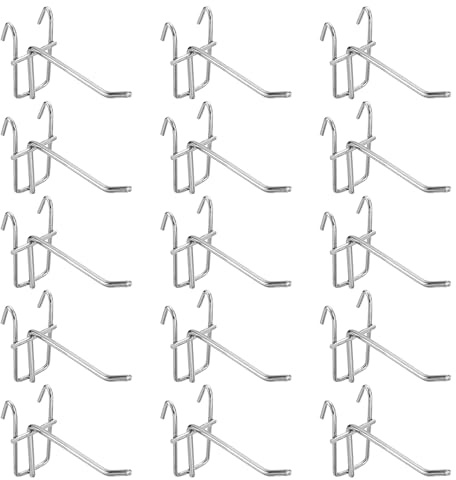 QUARKZMAN 15Pz Gancio Pannelli Forati 3.94, Gancio per Esposizione Griglia Metallico, Ganci Pannelli Forati per Supermercati, Boutique, Negozi Accessori e Grandi Magazzini (Argento)