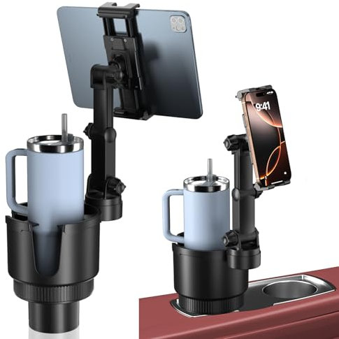 OHLPRO Support Tablette Voiture Gobelet Porte 2-1, Support iPad Voiture 360° Rotation avec Bras Télescopique+Pliable Clip, Compatible 5-13 iPad Pro Air Mini Samsung Kindle iPhone Accessoire Voyage