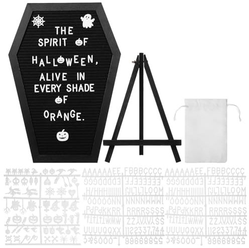 DIYEAH 1 Set Lavagna a lettere a forma di bara: Lavagna in feltro a forma di bara - Cornice in legno con supporto per ufficio e casa spettrale