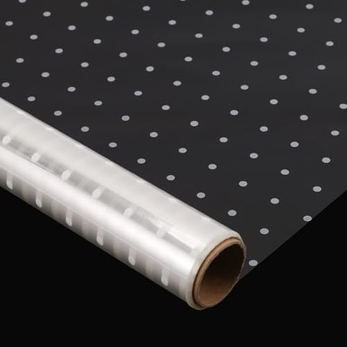 Jortmrd Rollo de Celofán Transparente de Lunares Blancos, 80 cm x 30 m - 3 mil Papel de Regalo Transparente, Papel de Regalo para Flores, Cestas, Frutas, Cumpleaños, Bodas, Fiestas y Manualidades