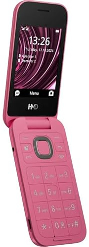 HMD 2660 Flip – vikbar mobiltelefon, 2,8-tums skärm, dubbla SIM-kort, stora knappar, FM-radio, Bluetooth, färg: röd