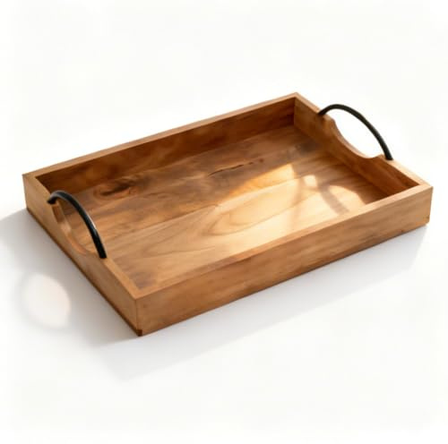 Stilvolles Tablett - Serviertablett - Holztablett - Servierplatte - robust und abwischbar - schönes Holz Deko Tablett, vielseitig einsetzbar - Serviertablett groß 44 x 32 x 5 cm