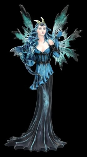 Figuren Shop GmbH Figura de hada, hada de dragón de hielo Azuria, decoración de fantasía pintada a mano (27 cm), colección Tales of Aurelion, idea de regalo para coleccionistas de elfos