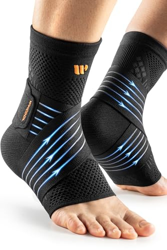 WHCOOL Ankle Brace Compression Sleeves with Wide Silky Straps for Men & Women - 3D Knit Foot Support for Plantar Fasciitis Relief, Achilles Tendonitis, Sprain, Black, Size M (1 Pair)