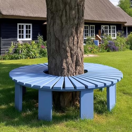 Banco de jardín de madera para exteriores, muebles de exterior, silla para sentarse, bancos de árboles para patio resistentes a la intemperie, banco de ocio para balcón envolvente(Azul,Half Round)