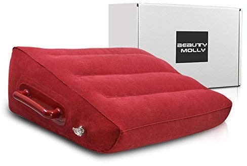 Beauty Molly Wedge Shape Inflatable Pillow Portable Pack Sack with Handles Compressible Travel Pillow for Camping, Backpacking, Office, Road Trips, Home, Red