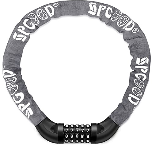 SPGOOD Bike Lock with Combination, Bicycle Lock with Hardened Chain(Grey)