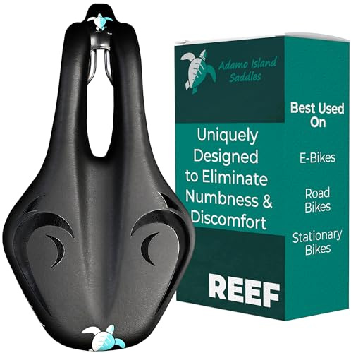 Adamo Island Saddle Reef EBike Seat - Anatomic Relief Bicycle Saddle For Spin & Stationary Bikes With Waterproof Cover - Comfort Seat Reduces Numbness & Discomfort For Men & Women