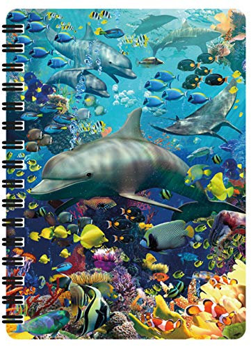 3D LiveLife Bloc-note - Dauphin Joyeux de Deluxebase. Carnet à Spirale A6 Art Lenticulaire 3D Océan à pages vierges en papier recyclé. Illustrations sous licence de l'artiste renommé David Penfound